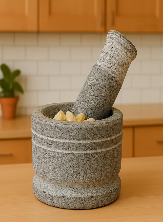 EZAHK Zaina Stone Mortar and Pestle Sets - Okhli, Heavy Duty Stone, Natural Grinder and Musal, Khalbatta, Well Design for Kitchen Spices, Home, Traditional Iteam (4 in) - Image 4